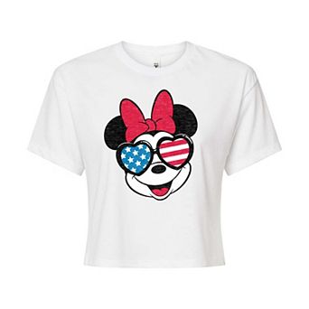 Disney's Minnie Mouse Juniors' Flag Glasses Cropped Tee