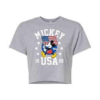 Disney's Mickey Mouse Juniors' Waving Flag USA Cropped Tee
