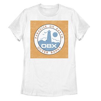 Juniors' Outer Banks Paradise On Earth Lighthouse Badge Graphic Tee