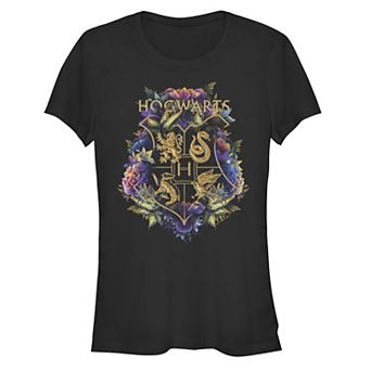Juniors' Harry Potter Deathly Hallows 2 Hogwarts Plant Crest Fitted Graphic Tee