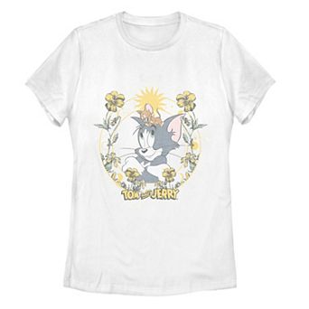 Juniors' Tom And Jerry Flowers Circle Graphic Tee