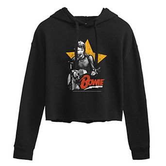 Juniors' David Bowie Guitar Cropped Hoodie