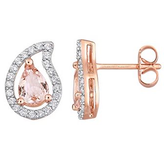 Stella Grace 18K Rose Gold over Sterling Silver Morganite & White Topaz Teardrop Stud Earrings