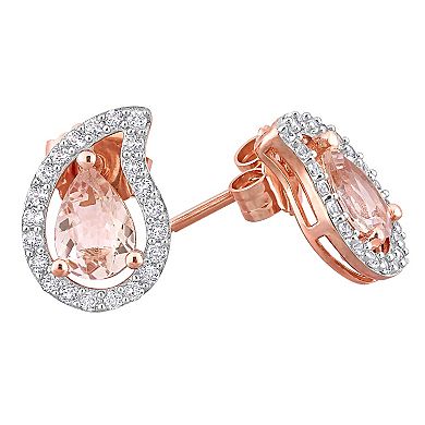 Stella Grace 18K Rose Gold over Sterling Silver Morganite & White Topaz Teardrop Stud Earrings