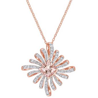Stella Grace 18K Rose Gold over Sterling Silver Morganite & White Topaz Spike Pendant Necklace