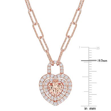 Stella Grace 18K Rose Gold over Sterling Silver Morganite & White Topaz Heart Halo Pendant Necklace