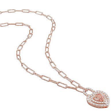 Stella Grace 18K Rose Gold over Sterling Silver Morganite & White Topaz Heart Halo Pendant Necklace