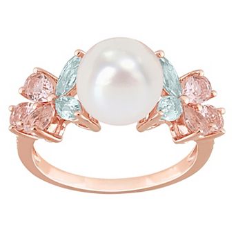 Stella Grace 18K Rose Plated Sterling Silver Multi-Gemstones & Freshwater Cultured Pearl Cocktail Ring