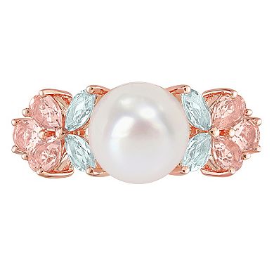 Stella Grace 18K Rose Plated Sterling Silver Multi-Gemstones & Freshwater Cultured Pearl Cocktail Ring