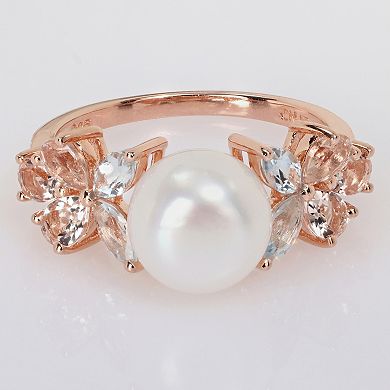 Stella Grace 18K Rose Plated Sterling Silver Multi-Gemstones & Freshwater Cultured Pearl Cocktail Ring