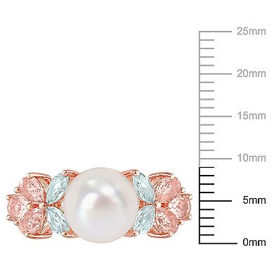 Stella Grace 18K Rose Plated Sterling Silver Multi-Gemstones & Freshwater Cultured Pearl Cocktail Ring