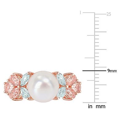 Stella Grace 18K Rose Plated Sterling Silver Multi-Gemstones & Freshwater Cultured Pearl Cocktail Ring