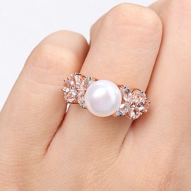 Stella Grace 18K Rose Plated Sterling Silver Multi-Gemstones & Freshwater Cultured Pearl Cocktail Ring