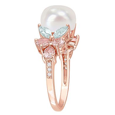 Stella Grace 18K Rose Plated Sterling Silver Multi-Gemstones & Freshwater Cultured Pearl Cocktail Ring