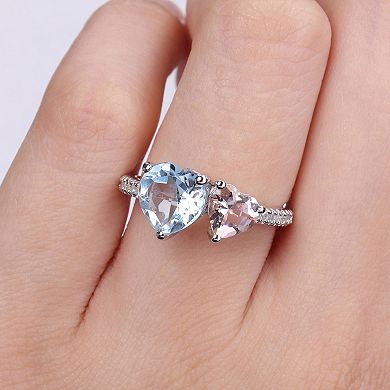 Stella Grace Sterling Silver Sky Blue Topaz, Morganite & 1/10 Carat T.W. Diamond Toi & Moi Ring