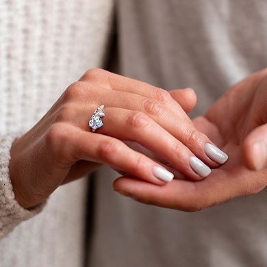 Stella Grace Sterling Silver Sky Blue Topaz, Morganite & 1/10 Carat T.W. Diamond Toi & Moi Ring