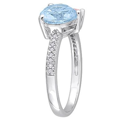 Stella Grace Sterling Silver Sky Blue Topaz, Morganite & 1/10 Carat T.W. Diamond Toi & Moi Ring