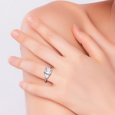 Stella Grace Sterling Silver Sky Blue Topaz, Morganite & 1/10 Carat T.W Diamond Toi & Moi Ring