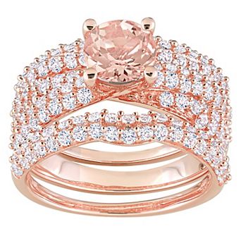 Stella Grace Rose Tone Morganite & Created White Sapphire Bridal Set