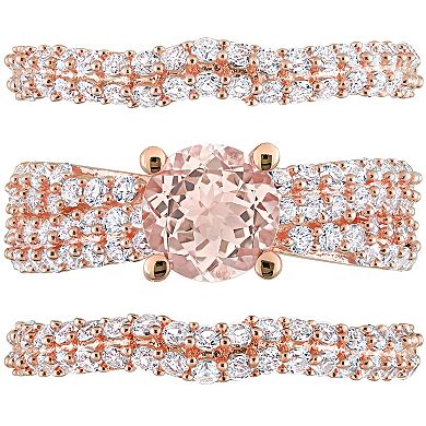 Stella Grace Rose Tone Morganite & Created White Sapphire Bridal Set