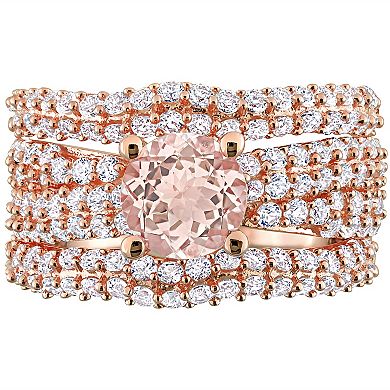 Stella Grace Rose Tone Morganite & Created White Sapphire Bridal Set