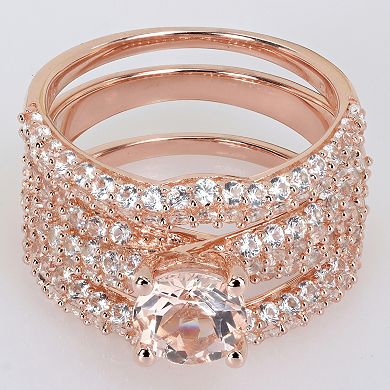 Stella Grace Rose Tone Morganite & Created White Sapphire Bridal Set