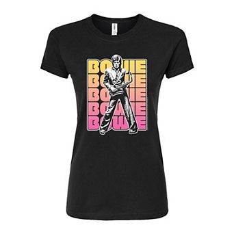Juniors' David Bowie Stacked Fitted Tee