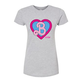 Juniors' Barbie The Movie Heart Crest Fitted Tee