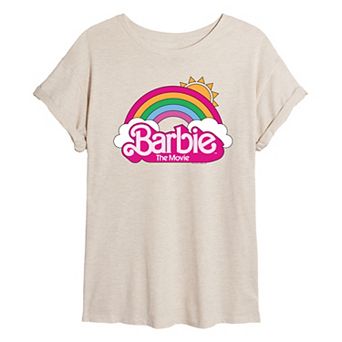 Juniors' Barbie The Movie Logo Rainbow Oversized Tee