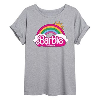 Juniors' Barbie The Movie Logo Rainbow Oversized Tee