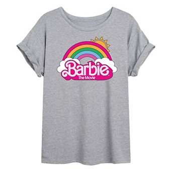 Juniors' Barbie The Movie Logo Rainbow Oversized Tee