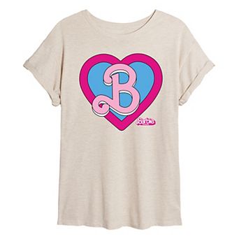 Juniors' Barbie The Movie Heart Crest Oversized Tee