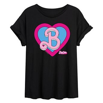 Juniors' Barbie The Movie Heart Crest Oversized Tee