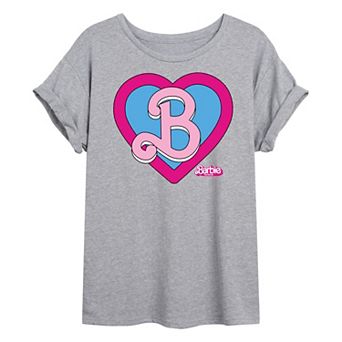 Juniors' Barbie The Movie Heart Crest Oversized Tee