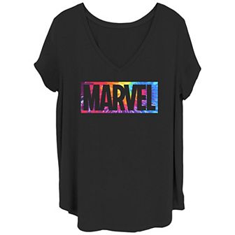 Juniors' Plus Size Marvel Tie Dye Box Logo Graphic Tee