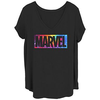 Juniors' Plus Size Marvel Tie Dye Box Logo Graphic Tee