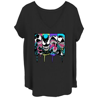 Juniors' Plus Size Marvel Venom Colorful Dripping Comic Panel Graphic Tee