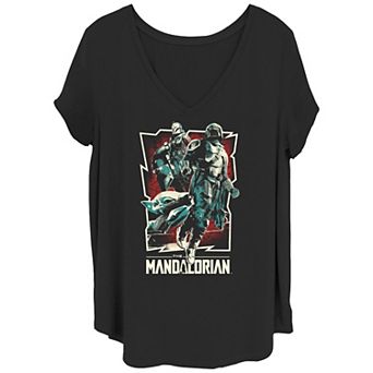 Juniors' Plus Size The Mandalorian Rockstar Characters Poster Graphic Tee