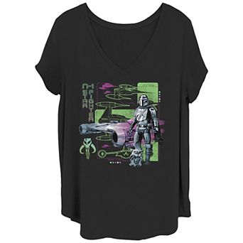 Juniors' Plus Size The Mandalorian Starfighter Front Top Blueprint Graphic Tee
