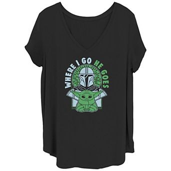 Juniors' Plus Size The Mandalorian Where I Go He Goes Graphic Tee