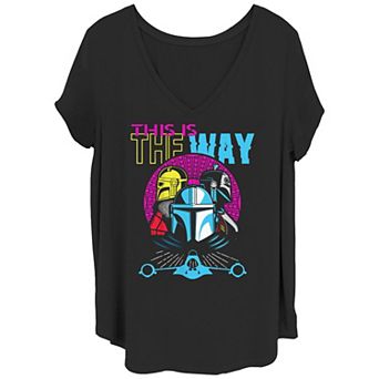 Juniors' Plus Size The Mandalorian Hyper Neon Sunset Graphic Tee