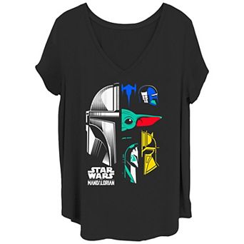 Juniors' Plus Size The Mandalorian Color Block Character Panels Graphic Tee