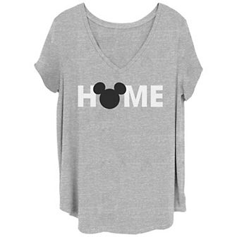 Juniors' Plus Size Mickey Mouse Word Home Head Silhouette Graphic Tee