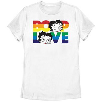 Juniors' Betty Boop Pride Love Rainbow Color Letters Winking Face Graphic Tee