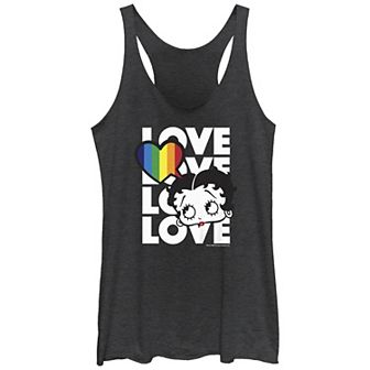 Juniors' Betty Boop Pride Thinking Love Word Stack Tri-Blend Racerback Graphic Tank Top
