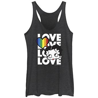 Juniors' Betty Boop Pride Thinking Love Word Stack Tri-Blend Racerback Graphic Tank Top