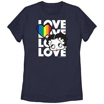 Juniors' Betty Boop Pride Thinking Love Word Stack Graphic Tee