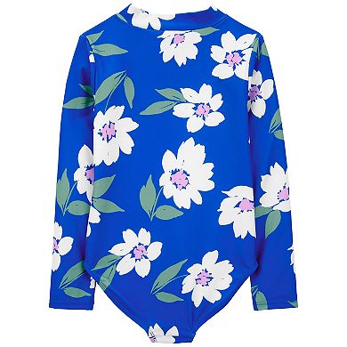 Girls 4-12 Carter's Floral One-Piece Zip-Front Rashguard Swimsuit
