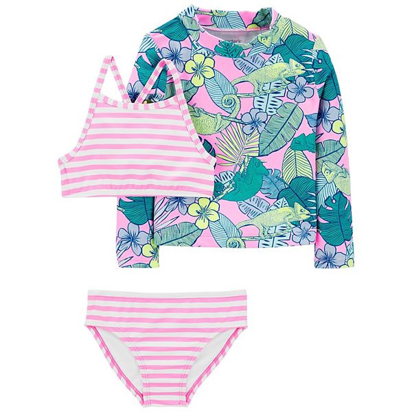 Toddler Girl Carter's 3Piece Tropical Iguana Print Rashguard Top