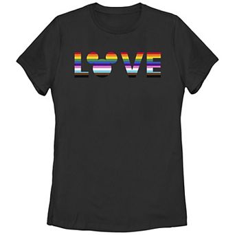 Disney's Mickey Mouse Love is Love Rainbow Stripe Juniors' Graphic Tee